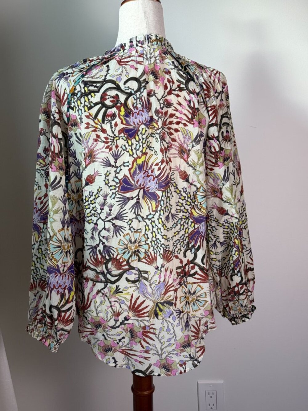 Maria Cher Cotton Silk Voile Floral Peasant Blouse XS Boho Luxe - Picture 5 of 10